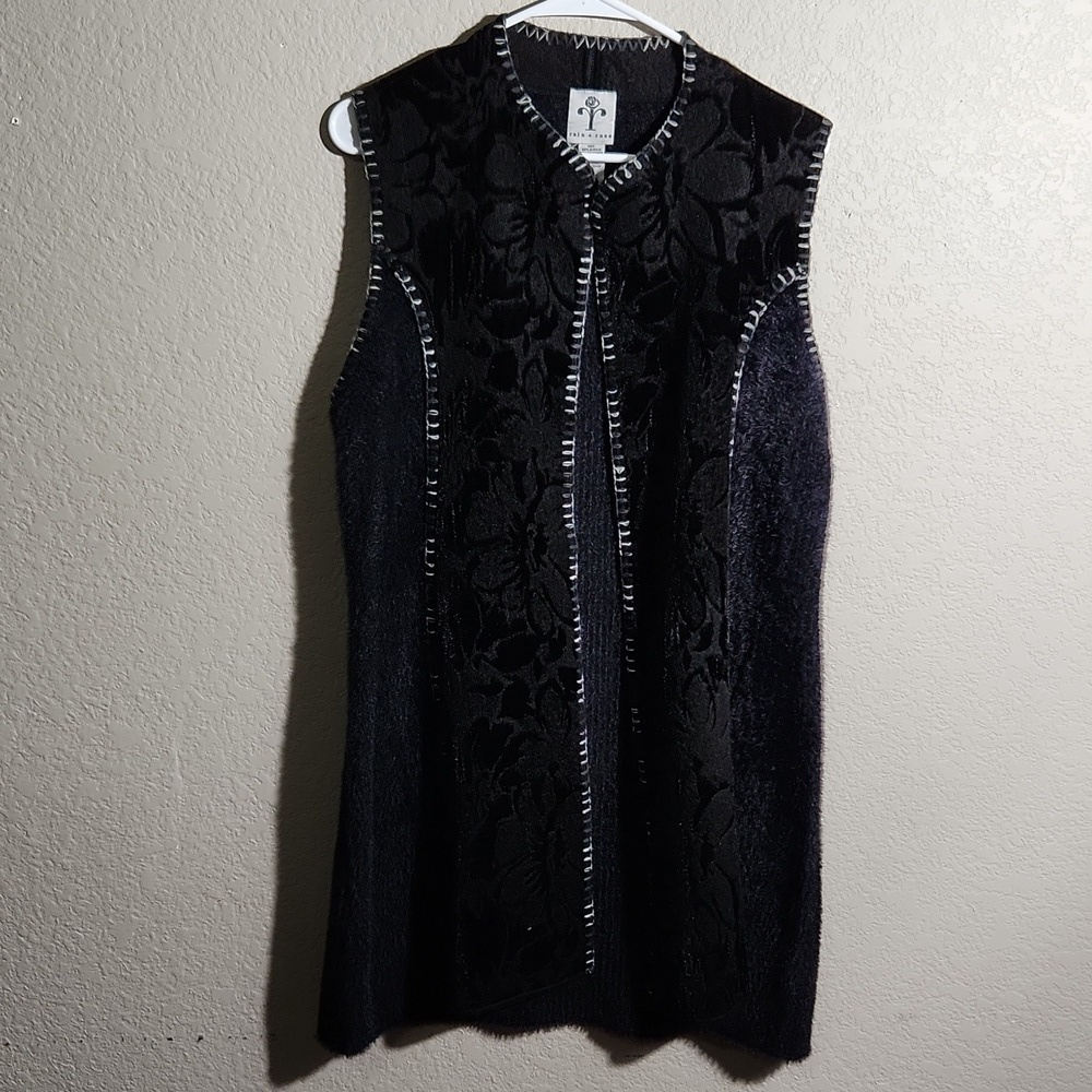 Rain + Rose Cardigan Vest Womens Size M Western Flowers Black Long Wool Blend